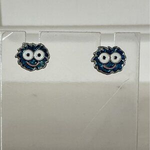 Blue Monster Kids Post Back Stud Earrings